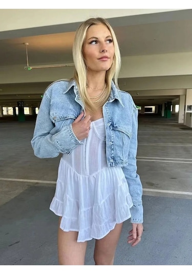 Fashion Cocktail Askılı Boydan Kopçalı Çan Keten Mini Elbise Beyaz