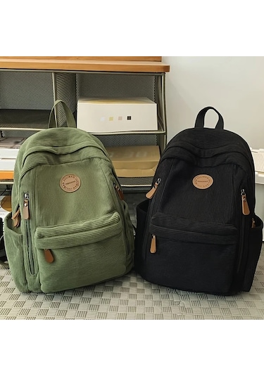 Oldfriend Kadın Yeşil Kadife Sırt Çantası - Büyük Kapasiteli Ayarlanabilir Askılı Okul Gezi Sırt Çantası Yeşil