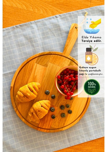 2 Li Doğal Ahşap Saplı Kayın Ağacı Bölmeli Sunum Tabağı 47x26/35