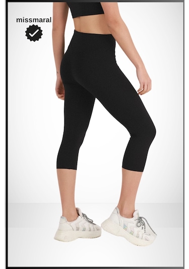 Kadın Siyah Yüksek Bel Toparlayıcı Kapri Tayt Dar Paça Karyoka Dikiş Detaylı Capri 1020 SiYAH