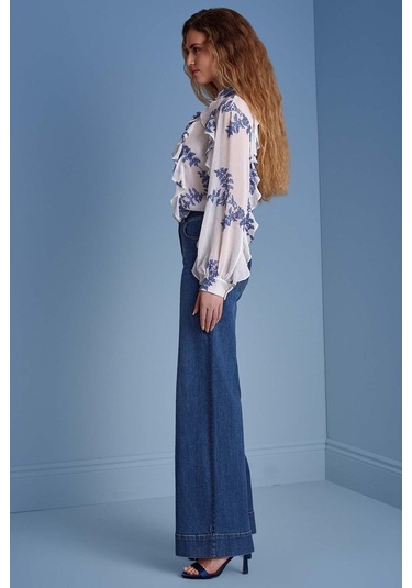 Uzun Kollu Çok Renkli Şifon Gömlek Çok Renkli