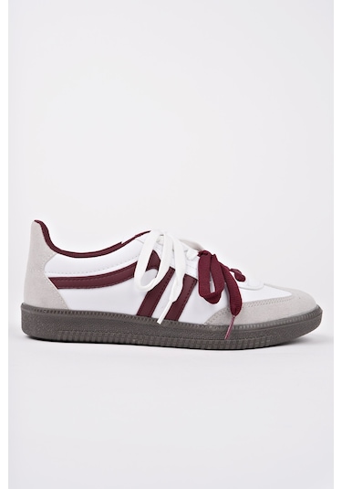 Muggo Retro Çift Bağcıklı Günlük Kadın Sneaker Spor Ayakkabı Bordo - Beyaz