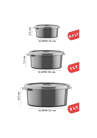 Nandy Home Mikrodalga Difrizde Kullanılabilen Saklama Kabı Seti Yuvarlak 12'Li Antrasit