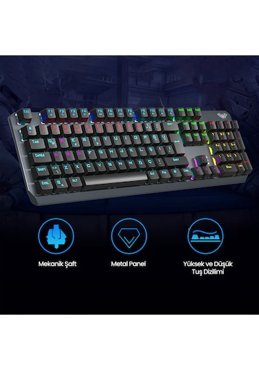 Aula F2066 Blue Switch Rgb Makrolu Kablolu Gaming Türkçe Mekanik Oyuncu Klavyesi