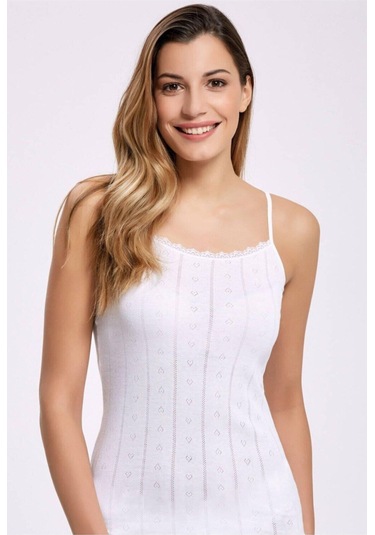 İlke Kadın İp Askılı Jakarlı Transferli Ribana Atlet 223 - 6 Adet Beyaz