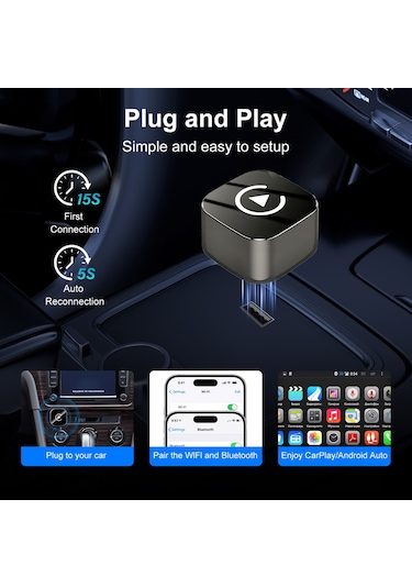Maiyame Kablosuz Carplay Ve Android Auto Dönüştürücü, Bt5.0+5.8ghz Wifi İle Hızlı Bağlantı, Usb-a/type-c Desteği, Sadece Yabancı Sistemler İçin Q1af