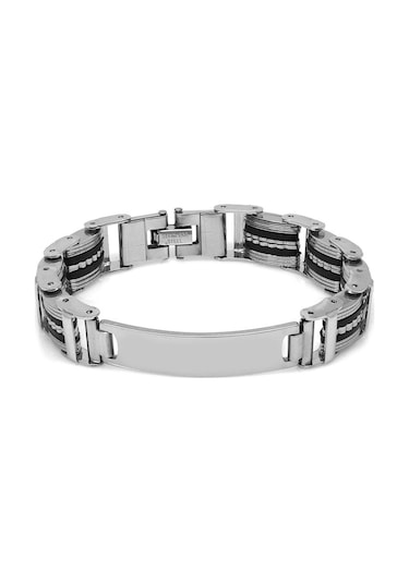 Kişiye Özel İsim Yazılı Silver Renk Çelik Erkek Bileklik Model-2