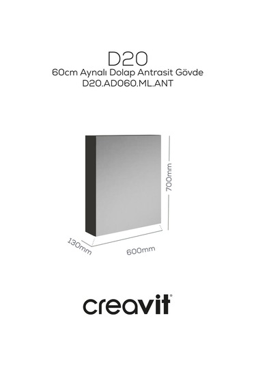 Creavit D20 60 Cm Melamin Aynalı Dolap Antrasit