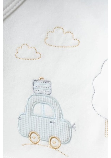 Bebitof %100 Pamuk Bulutlu Araba Desenli 5 Parça Yenidoğan Hastane Çıkışı Zıbın Seti Bbtf.mv.20109 Mavi