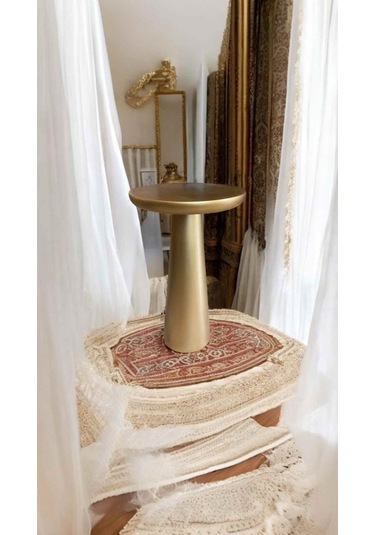 Dekoratif Doğal Ahşap Yan Sehpa Altın Varaklı Tekli Mantar