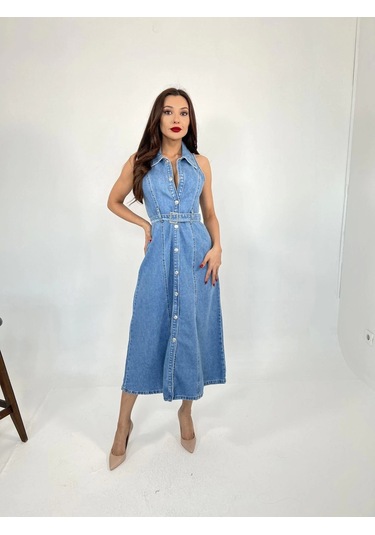 6969 Kot Elbise-mavi Çok Renkli