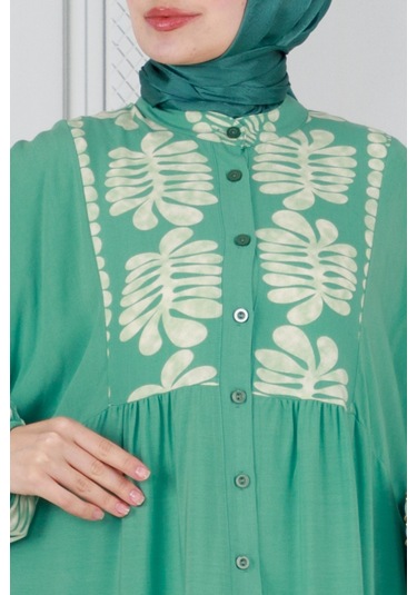 Yarasa Kol Karışık Desen Viscon Elbise-mint Yeşili-3801 - Mint Yeşili