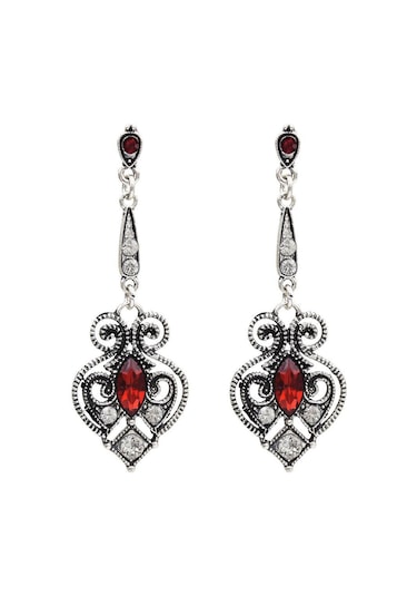 Kadınlar İçin Gümüş + Kırmızı Premium Kalite Retro Küpeler, Vinta Silver