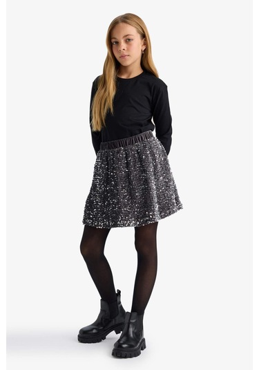 Defacto Kız Çocuk Payetli Etek D5240a825wngr449 Gri-gr449