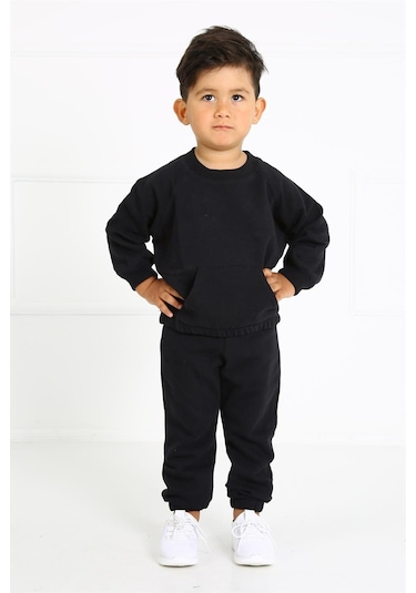 Luess Cep Detaylı Organik Pamuk Oversize Kesim Çocuk Alt Üst Takım - Siyah Luess Cep Detaylı Organik Pamuk Oversize Kesim Çocuk Alt Üst Takım - Siyah