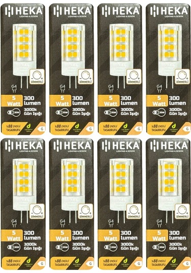 8 Adet Heka 5w 35w 3000k Sarı Işık G4 Duylu Dim Edilebilir Led Kapsül Ampul
