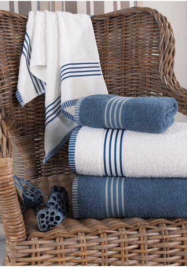 Rebeka Oscar  Banyo Havlu Seti  Yumuşak Havlu Seti  1200 Gram Krem - Mavi