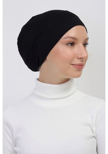 Lastikli Kaymaz Geçmeli Pratik Tesettür Bone Siyah