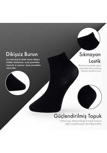 Saf Bambu Erkek Yarım Konç Düz Siyah - Gri Melanj Çorap Dikişsiz Premium Kutulu 6'lı L5952aznp Softaura
