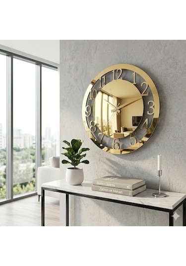 Dekoratif Gold Aynalı Duvar Saati Altın