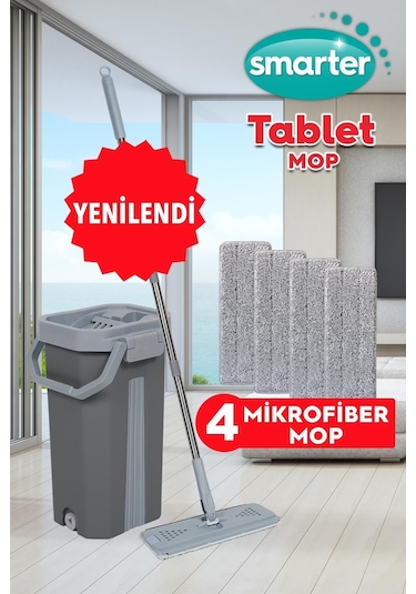 Smarter Gri Tablet Mop + Yedek Mikrofiber Mop 4'lü