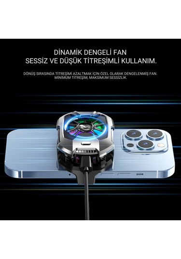 Polham Rgb Işıklı Turbo Telefon Soğutucu 6000 Rpm Turbo Fan, Fırtına Tip Soğutma, Telefon Soğutucu