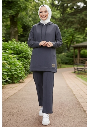 Bestenur Çift Cepli Kapüşonlu İkili Takım 1668 - Antrasit