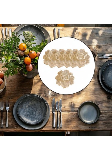 Suntek 6 Adet Çiçek Placemat Pvc Batı Tatil Tezgahı Mutfak Altın Altın