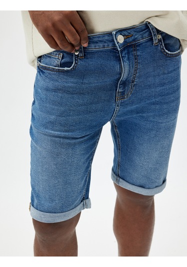 Koton Oversize Kot Şort Bermuda Cep Detaylı Pamuklu Koyu İndigo 4sam40093nd İndigo