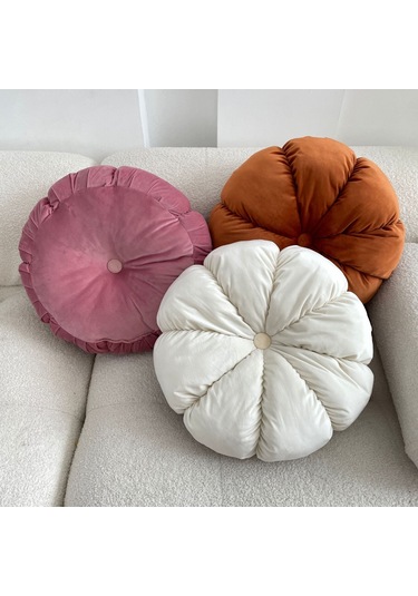 Gajeena Mavi Kadife Kabak Desenli Yastık - 45cm Çap 12cm Kalınlık, Ofis Sandalyesi/canapé/ Pencere Kemerleri İçin Konforlu Dekoratif Yastık Diğer