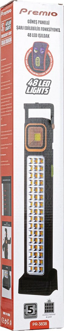 Premio Pr-3838 2 Watt Cob Ledli + 48 Ledli Solar Şarjlı Işıldak Kırmızı - Siyah