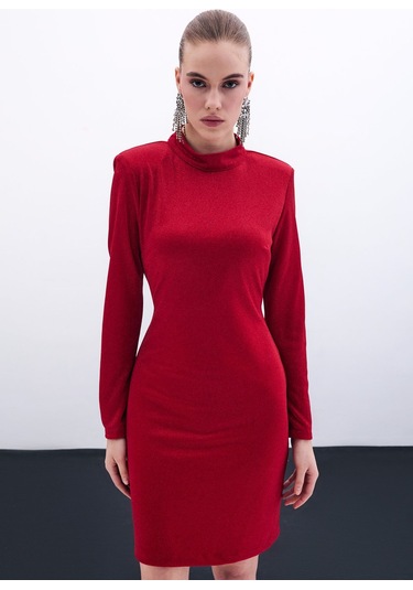 Sateen Parlak Kısa Elbise - Kırmızı-135859 Kırmızı