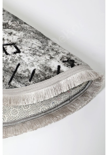 Dijidekor Delüxe Halı İskandinav Gri Saçaklı Yuvarlak Halı Ye...