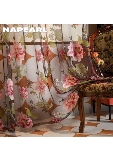 Mor 1pc Modern Mor Çiçek Mutfak Moda Sırf Pencere Perde Çiçek Tül Kapı Perdesi Napearl