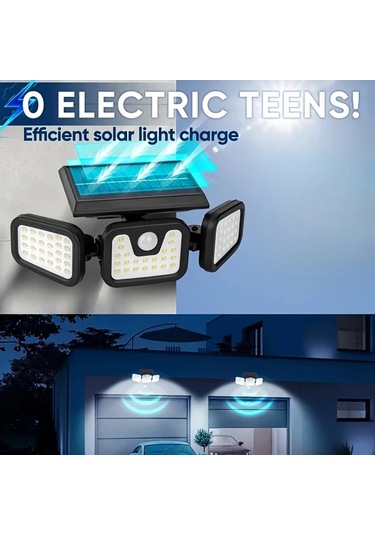 Elmpaly Güneş Enerjili 3 Başlı Duvar Lambası 74 Led Hareket Sensörlü Güvenlik Işığı Bahçe Ön Kapı Garaj Yol Aydınlatma Su Geçirmez Solar Enerji Tasarruflu Altın
