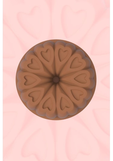 Kalp Desenli Yuvarlak Silikon Kek Kalıbı 23 Cm Kahverengi