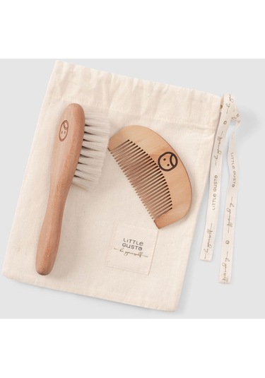 İkili Doğal Ahşap Keçi Kılı Bebek Tarağı