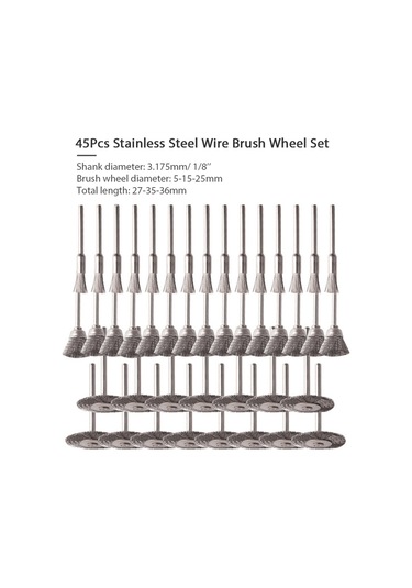 Hallow 45 Parça Paslanmaz Çelik Tel Fırça Tekerlek Seti 1/8'' E19615