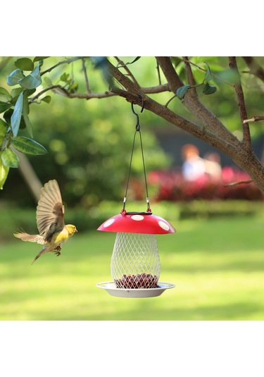 Yaozixa Güneş Enerjili Mantar Kuş Yemliği - Bahçe Ve Balkon Dekorasyonu İçin Şık Ve Kullanışlı Kırmızı