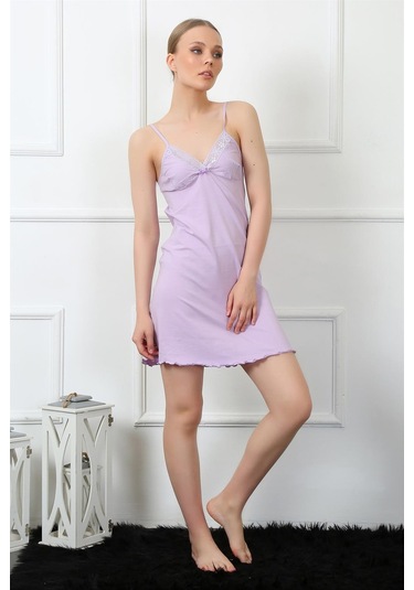 Akbeniz Kadın İp Askılı Lila Penye Gecelik 367 - Xl Lila