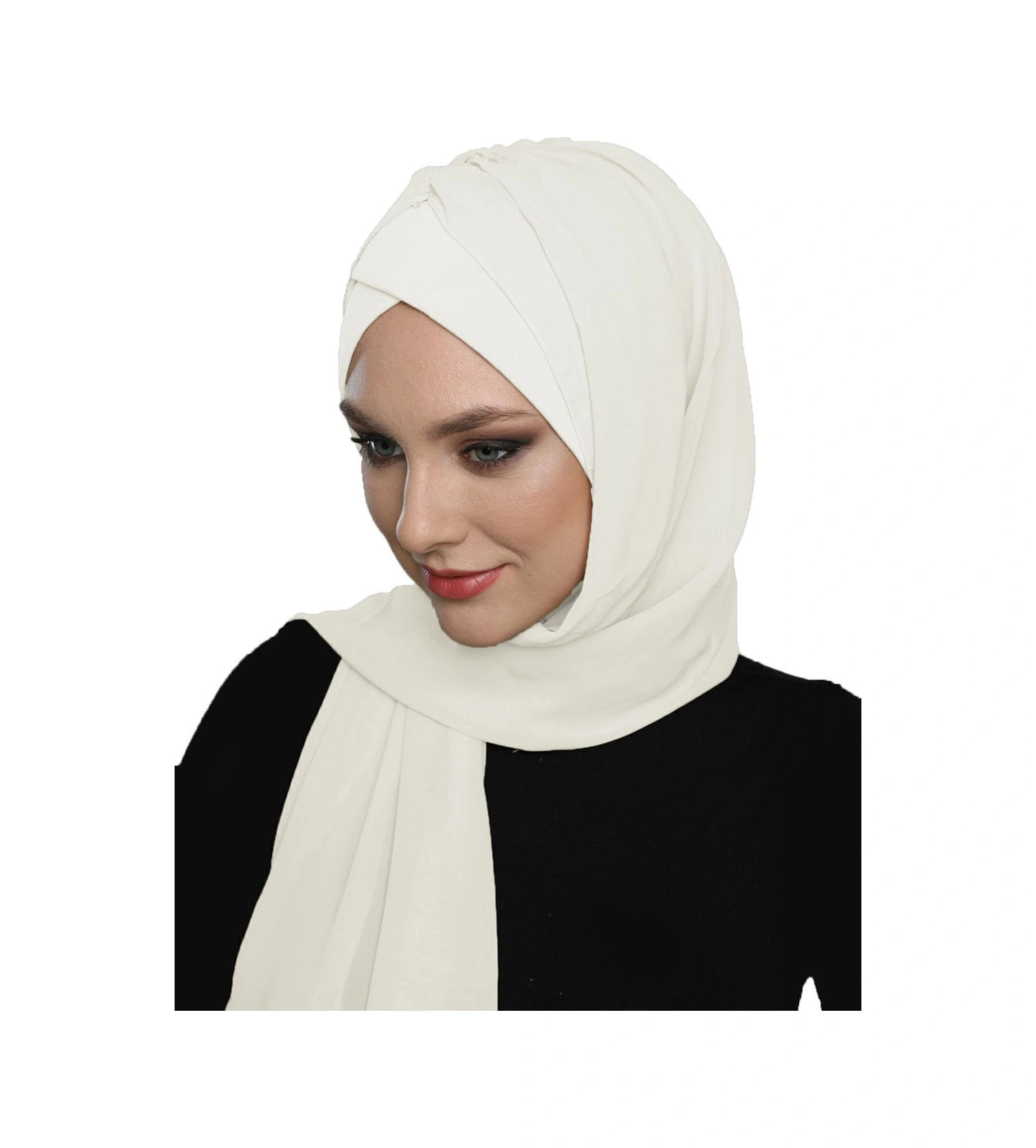 Şallı Takmatik Sade Krem Hazır Türban Tesettür Bone Namaz Örtüsü Krem