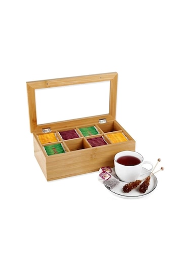 Mien MEN621 8 Bölmeli Bambu Çay Kutusu 32 x 20 x 9 CM