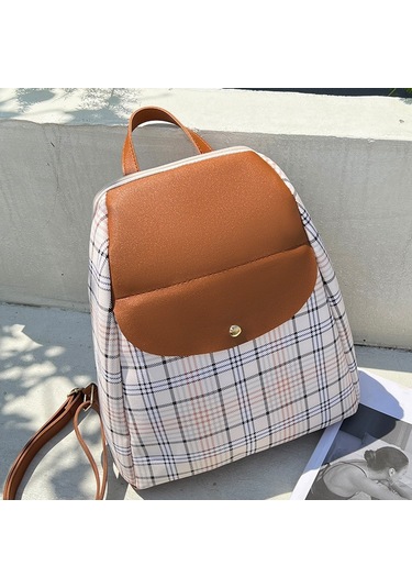 Geniş Kapasiteli Şık Ekose Desenli Okul Çantası - Dayanıklı Ve Ergonomik Sırt Çantası, Üniversiteli Ve Lise Öğrencileri İçin İdeal Kahverengi