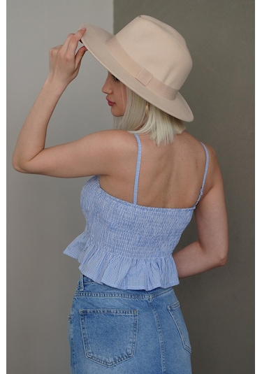 Madmext Bebe Mavisi Ayarlanabilir Askı Pötikareli Crop Mg2371 Bebe Mavisi
