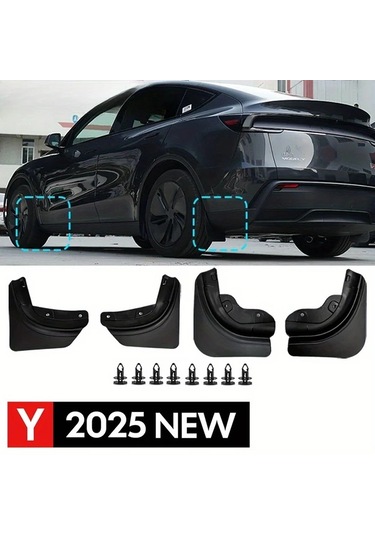 Elmpaly 2025 Tesla Model Y 4 Parça Tam Set Siyah Ağır Hizmet Çamurluk Koruyucu Kolay Montaj