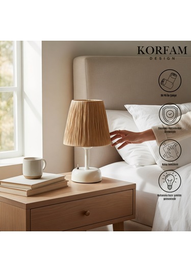 Kahverengi Rafya Hasır Pilli Masa & Gece Lambası Çok Renkli