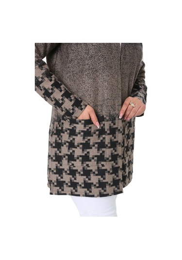 Melsay Butik Vizon Kazayağı Desen Kısa Büyük Beden Kadın Hırka Vizon