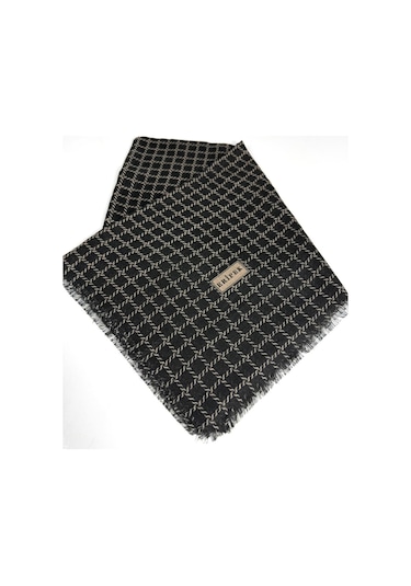 Eripek Desenli Flamalı Keten Eşarp- 06112 Siyah-Vizon