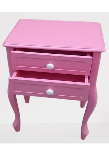 Komodin 90359model Klasik Kayın Aslan Ayak Parlak Pembe Lake Çift Çekmece El Yapım