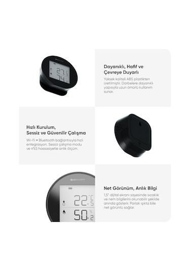 Akıllı Termometre Wi-fi Bağlantılı Sıcaklık Ve Nem Ölçer, Uygulama Destekli